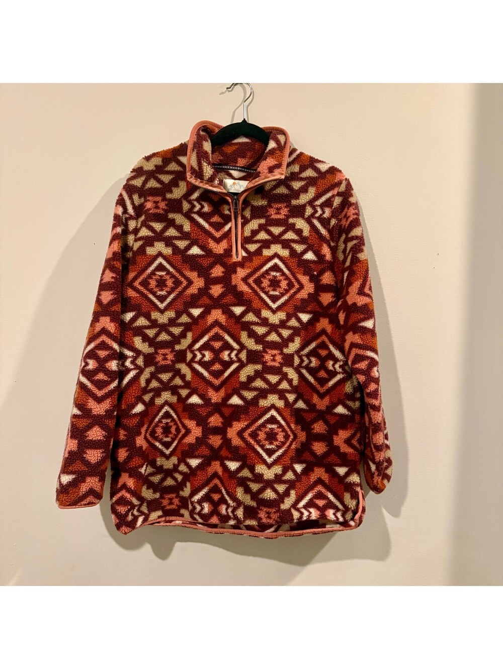 Mountain and Isles Southwestern sherpa fleece quarter zip pullover size L